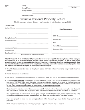 Alabama Business Personal Property Return Faq Form