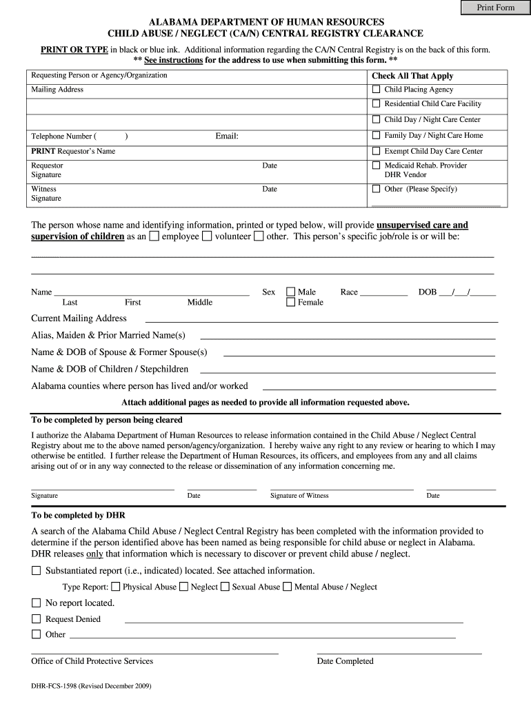 Alabama Central Registry Clearance Form