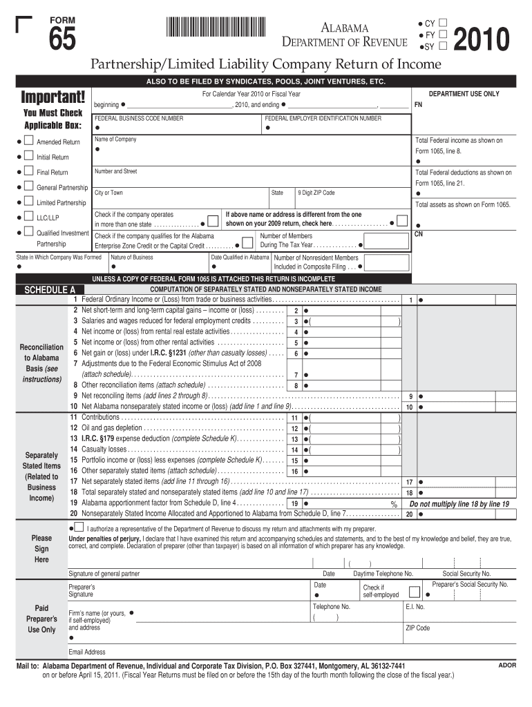 Alabama Form 65