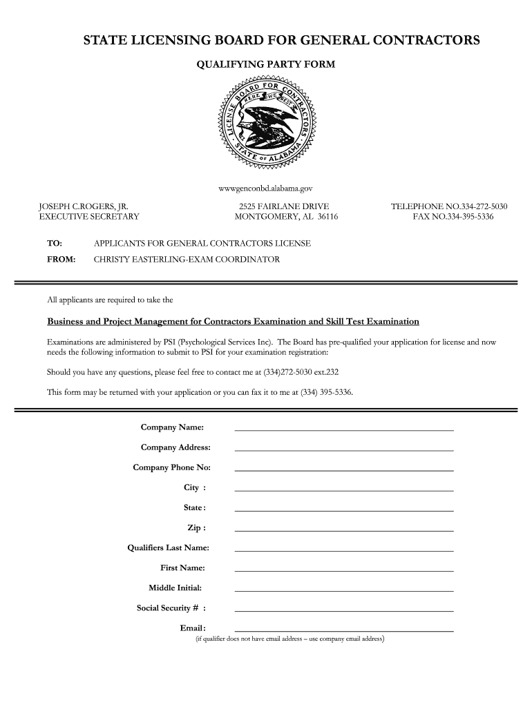 Construction License Qualifier Alabama Form