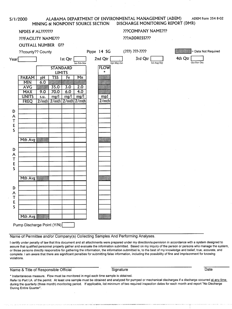 ADEM Form 354 8 02  Alabama Department of Environmental Management  Adem Alabama