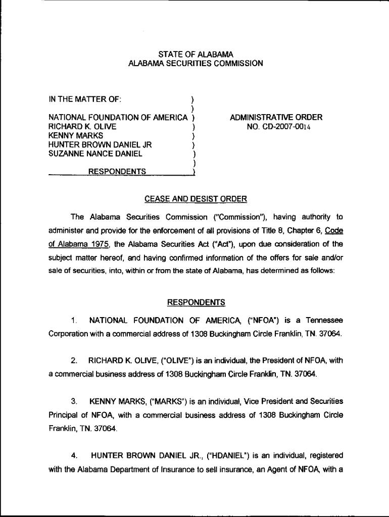 CD  0014  Alabama Securities Commission  Asc Alabama  Form