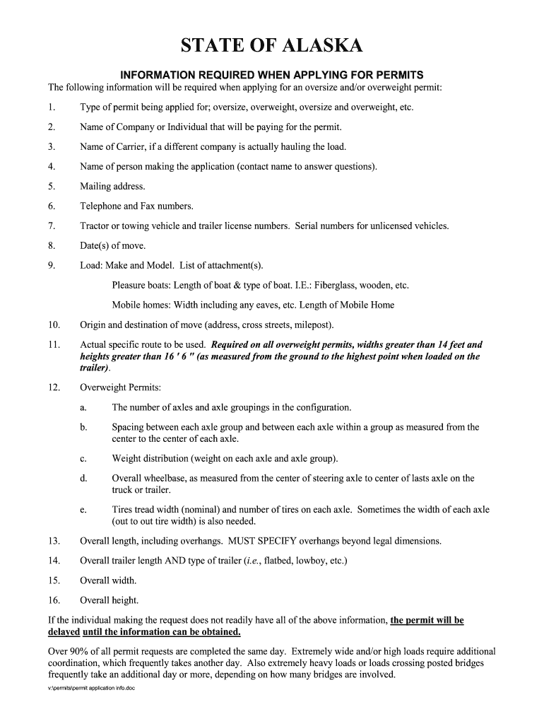 Alaska Oversize Permits  Form