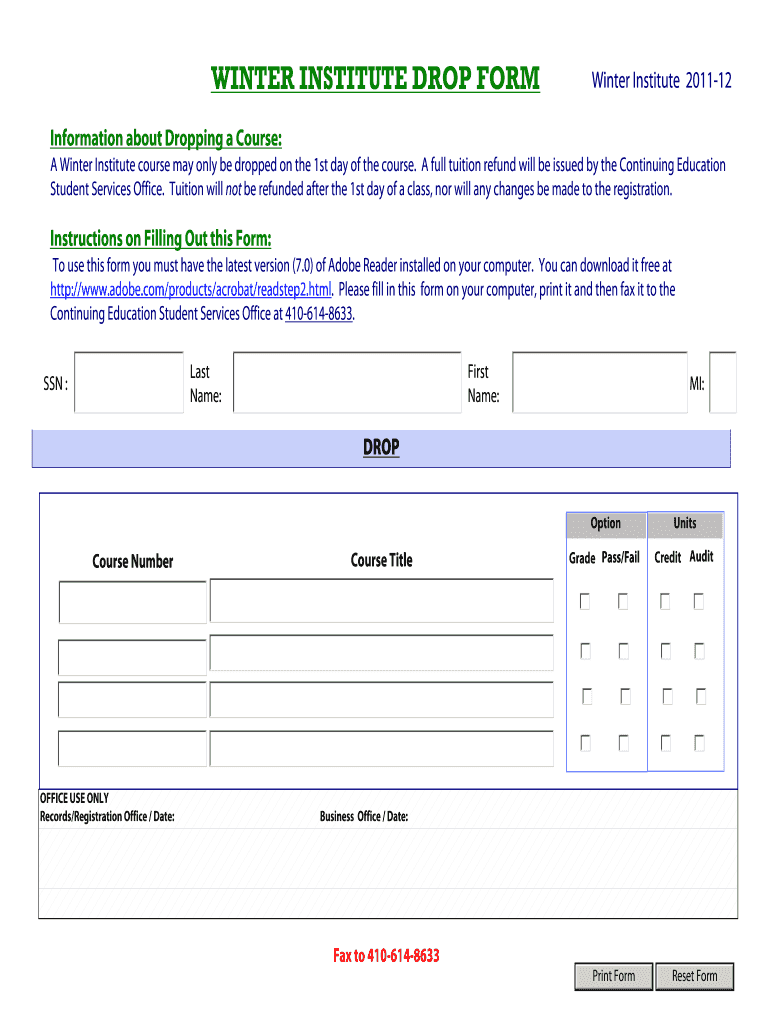 WINTER INSTITUTE DROP FORM