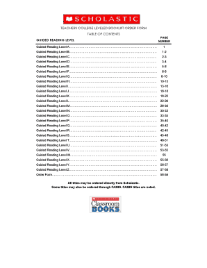 TEACHERS COLLEGE LEVELED BOOKLIST ORDER FORM Fc Lovett