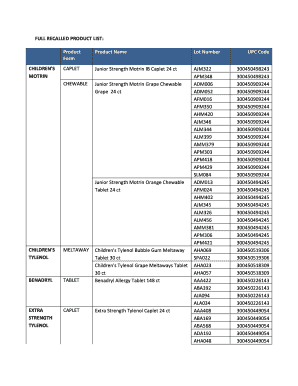 FULL RECALLED PRODUCT LIST Product Form Product Name Lot Fda