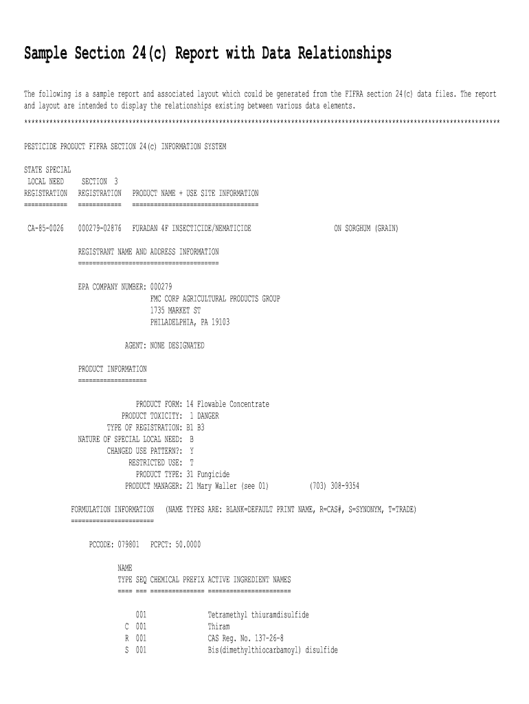 Sample Section 24c Report with Data Relationships Epa  Form