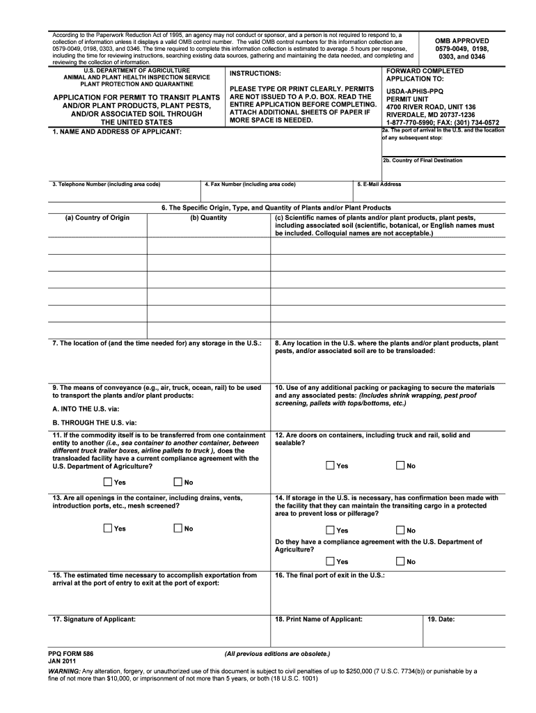 Application for Permit to Transit Plants Andor  Aphis  US Department    Aphis Usda  Form