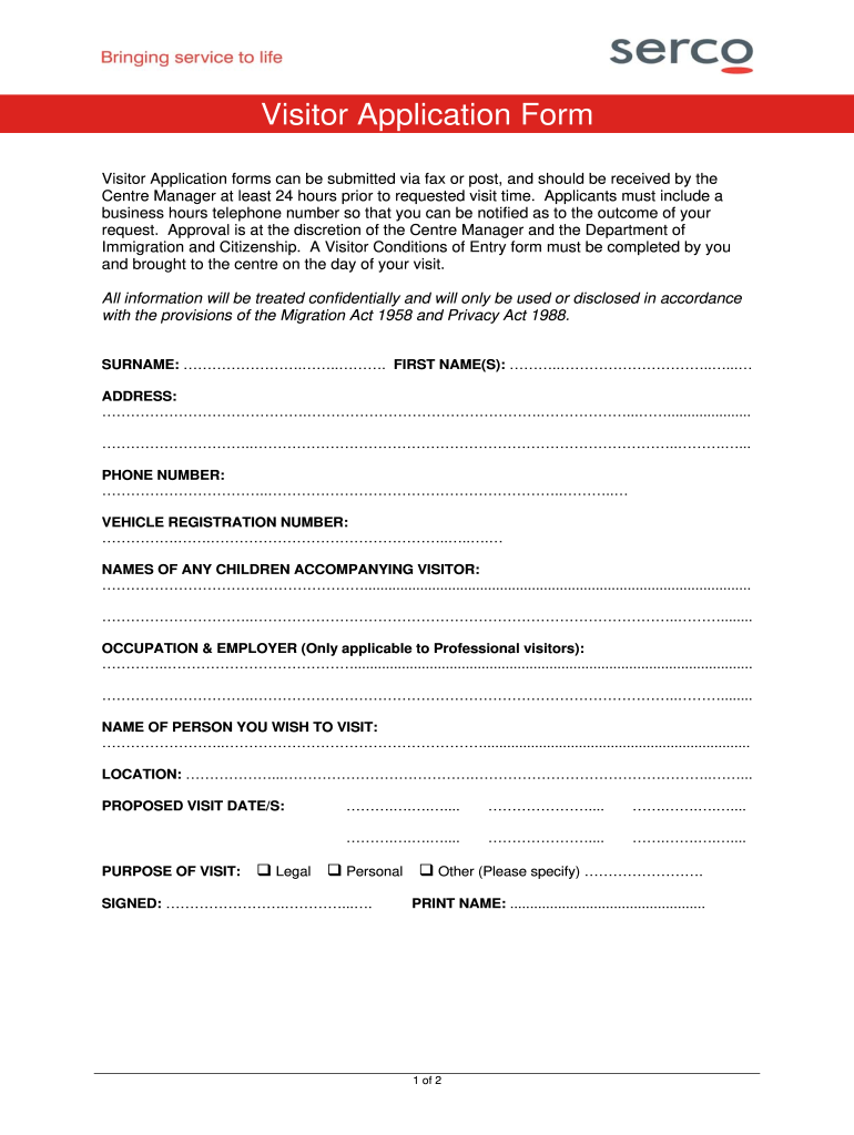 Villawood Detention Centre Visiting Booking  Form
