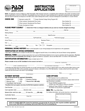 Instructor Application Scuba Center  Form