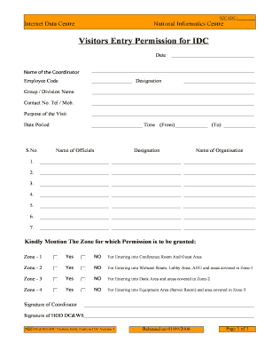 Visitors Entry Form to IDC Internet Data Centre, National