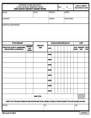 Force Account Equipment Summary Record Federal Emergency  Form