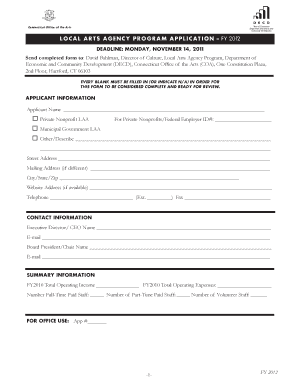 LocaL Arts Agency Program AppLication FY Send Completed Cultureandtourism  Form