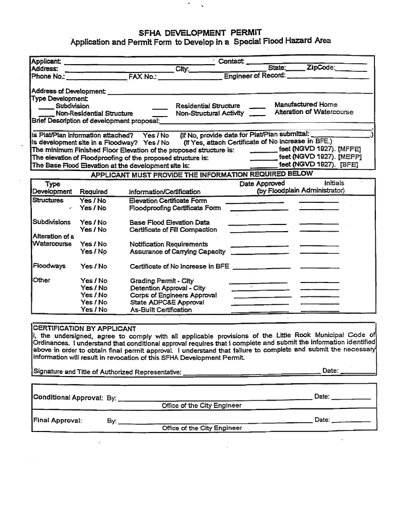 Little Rock Permit Special Flood Hazardous Area Form