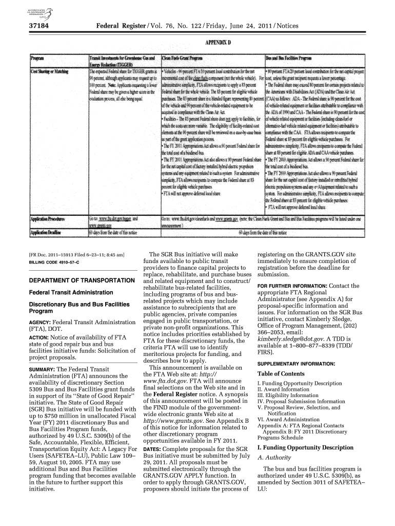 State of Good Repair Bus and Bus Facilities U S Government Gpo  Form