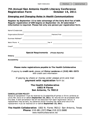 7th Annual San Antonio Health Literacy Conference Registration  Form