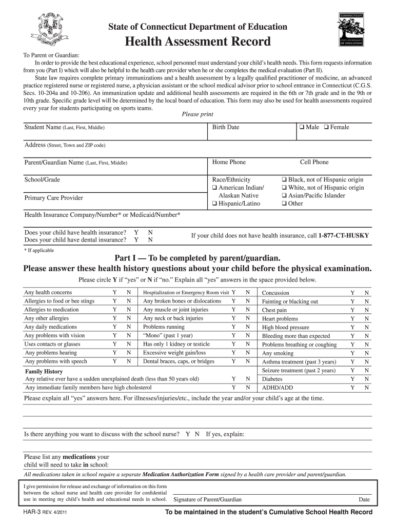 Ct Health Assessment Form