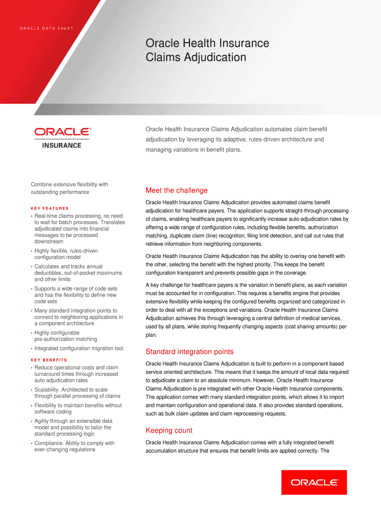 Data Sheet Oracle Insurance Claims Administration Cloud Service  Form
