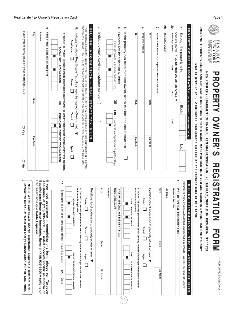 PROPER TY OWNER'S REGISTRA TION FORM  All New York Title