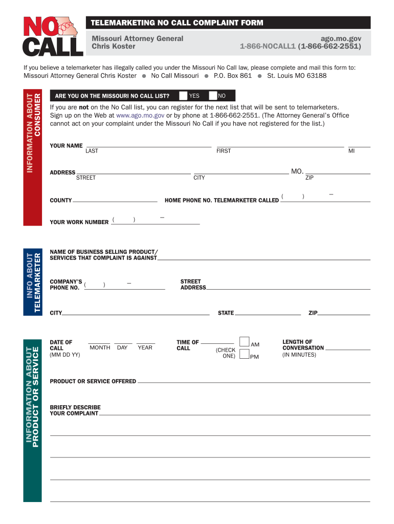 Missouri Do Not Call List  Form