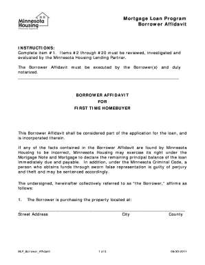 MLPBorrowerAffidavit DOC 425049, Applications Handbook Section 850, Increase in Lending Limitation to One Borrower for 1 4 Famil  Form