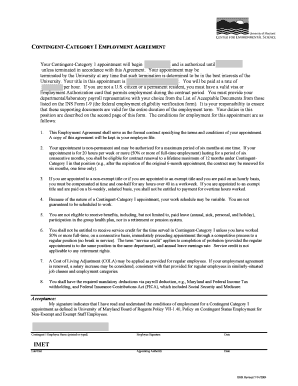 Contingent Category I Contract the University of Maryland Center  Form