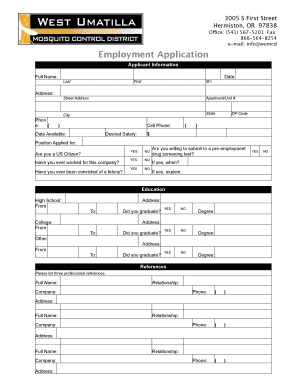 Employment Application Wumcd  Form