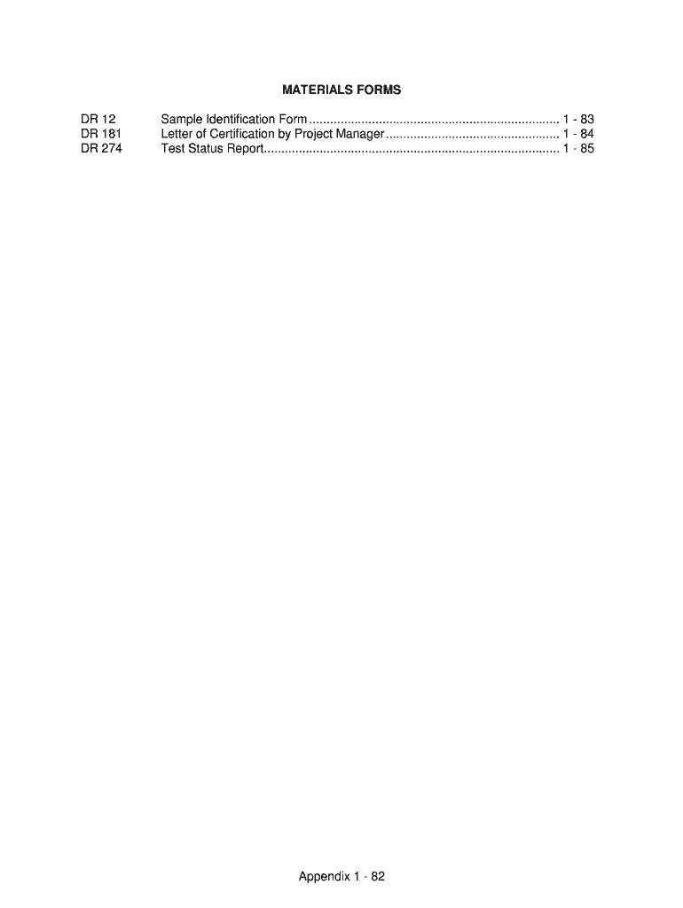 Appendix 1 82 MATERIALS FORMS DR 12 Sample Identification Nebraskatransportation