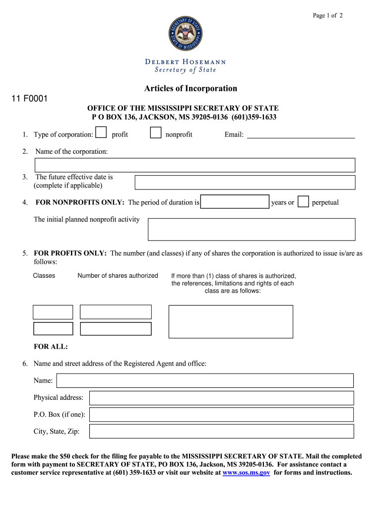  Articles of Incorporation Mississippi 2011-2024