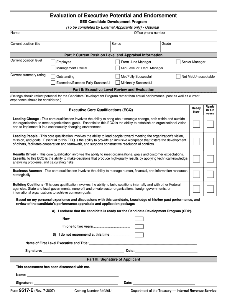 Form 9517 E  Internal Revenue Service  Irs