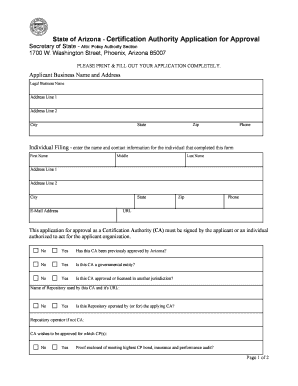 CA Application Acceptance Form Arizona Secretary of State Azsos