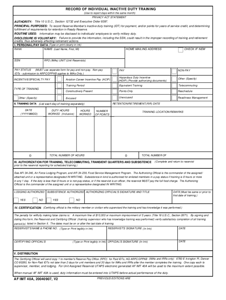  Af Form 40a 2004-2024