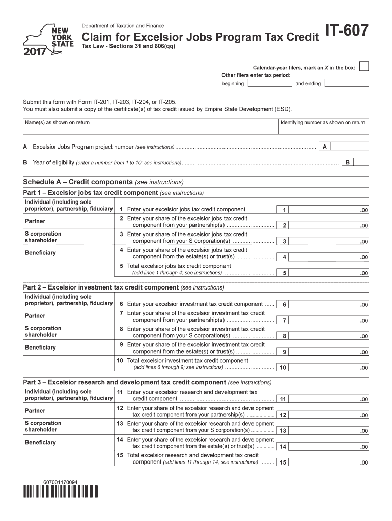 It 607Claim for Excelsior Jobs Program Tax Creditit607  Form