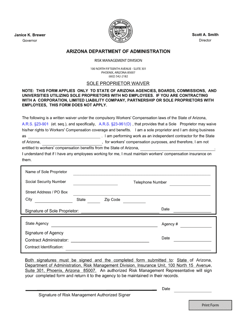 Arizona Workers Compensation Waiver Form