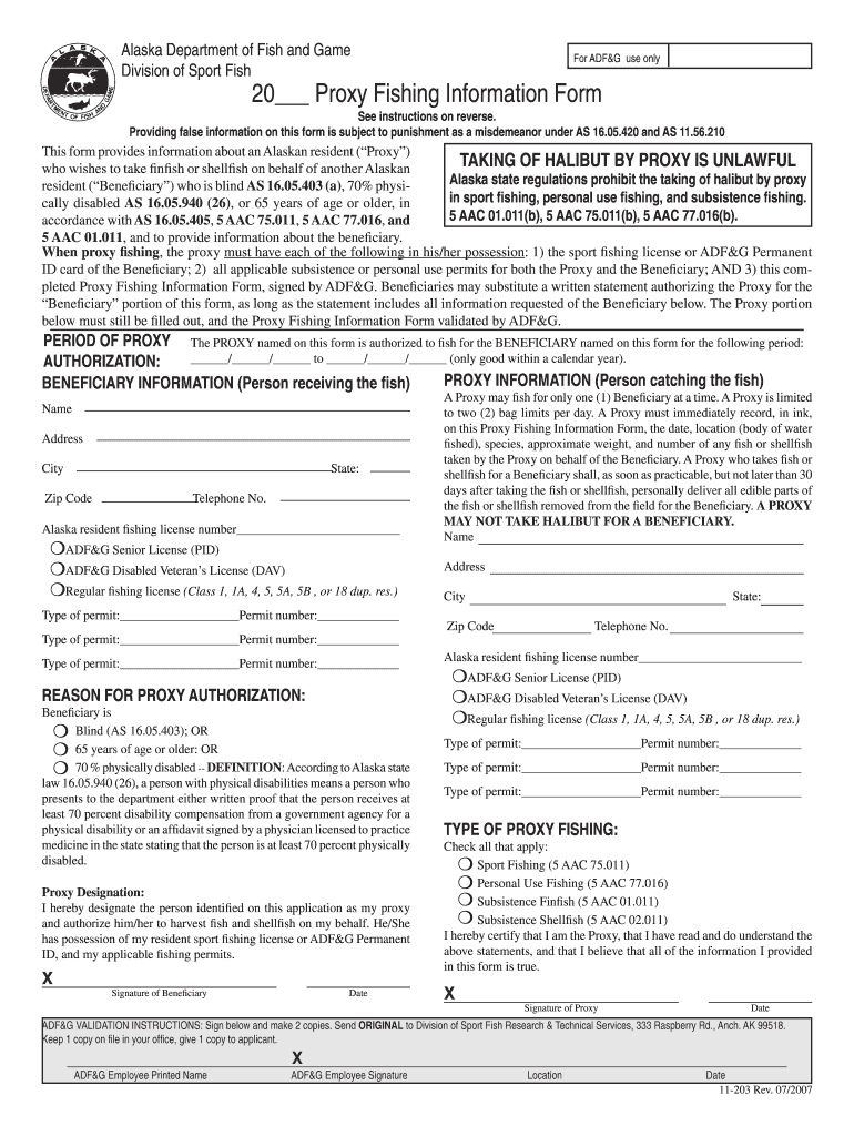  Alaska Fishing Proxy Form 2014