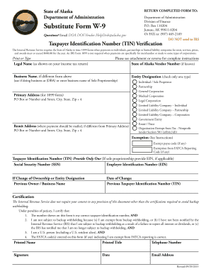 State of Alaska Request for Taxpayer Id# and Information Substitute Form W 9