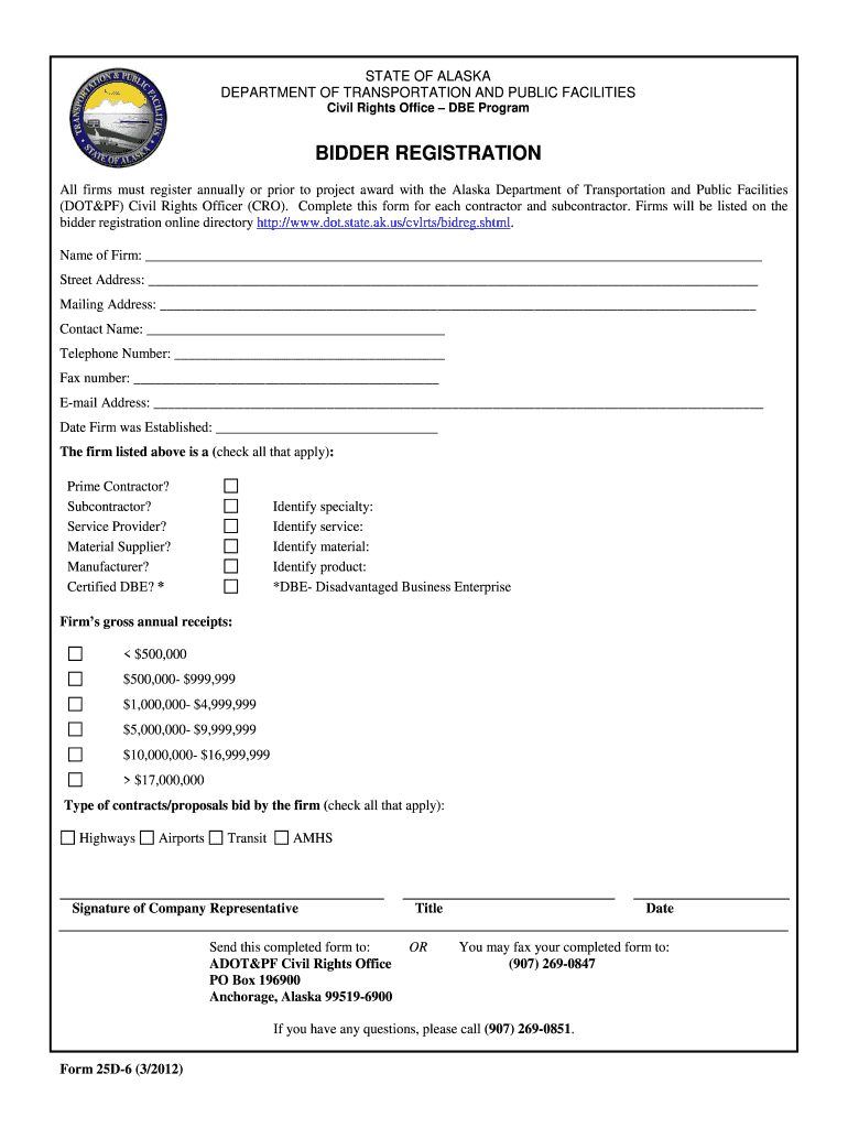 State of Alaska Bidders Registration  Form 2012