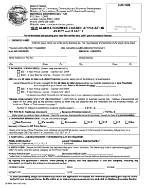 State of Alaska New Business License Application Fillable Form