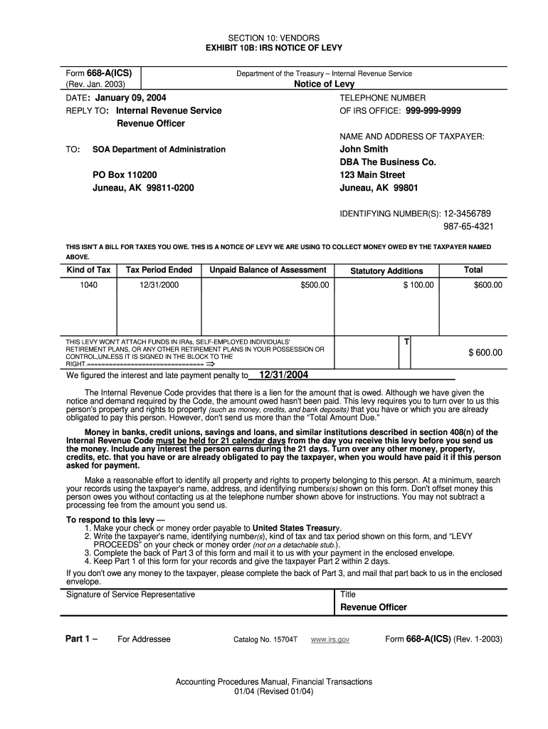 Irs Form 668 a PDF