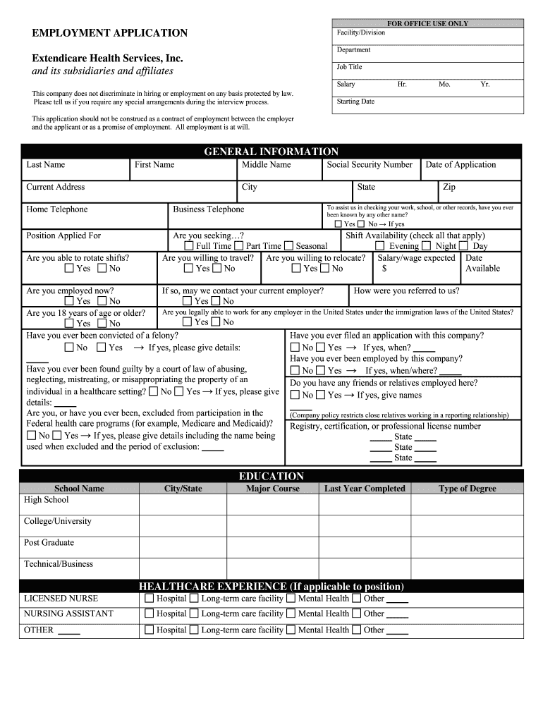 Extendicare Careers Form