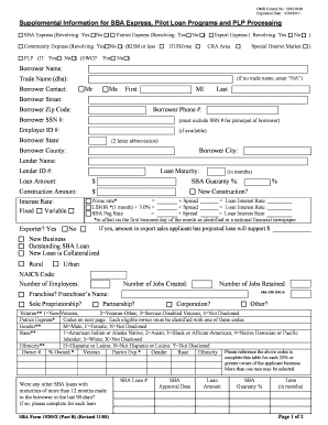 Supplemental Information for SBA Express, Pilot Loan Programs Archive Sba