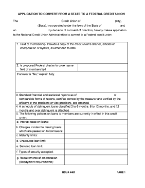 Application to Convert from a State to a Federal Credit Union NCUA  Form