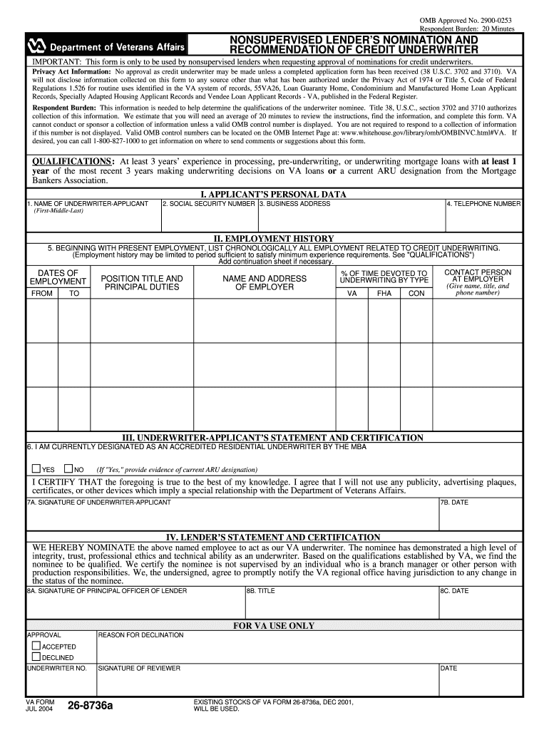 VA Form 26 8736a Veterans Benefits Administration