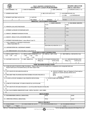 Guaranty Loan Purchased Small Business Administration  Form