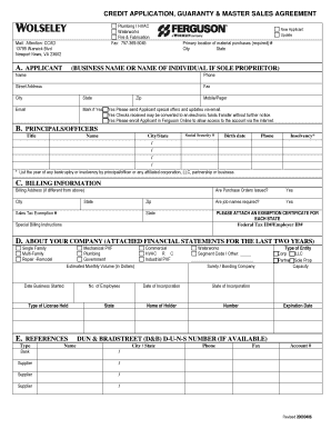 CREDIT APPLICATION, GUARANTY &amp; MASTER SALES  Form