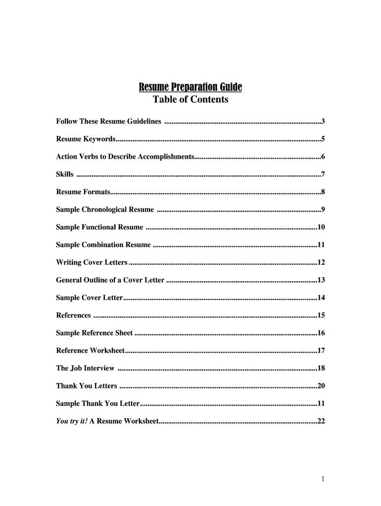Resume Preparation Guide Table of Contents Advancedtechcollege  Form