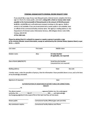 Massachusetts Criminal Record Request  Form