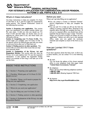 GENERAL INSTRUCTIONS for VETERAN&#039;S APPLICATION for COMPENSATION ANDOR PENSION, VA FORM 21 526, PARTS A,B,C, &amp; D What&#0