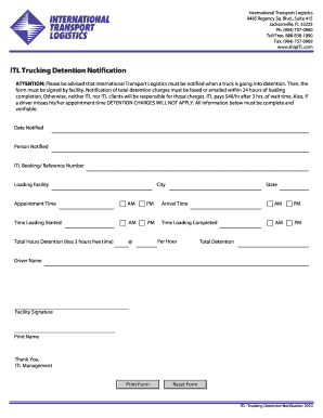 Trucking Detention Notification  Form