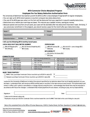 MTA Commuter Choice Maryland Program Employee Pre Tax  Form